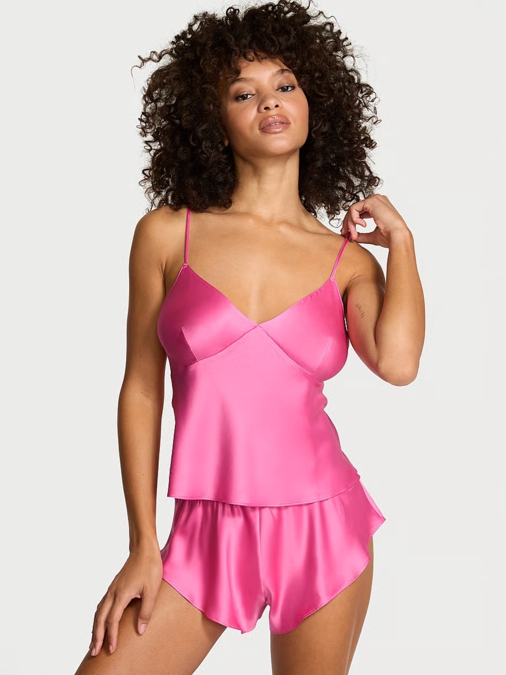 Victoria's Secret Satin Open-Back Cami & Shorts Set Hot Pink Peony sz Medium